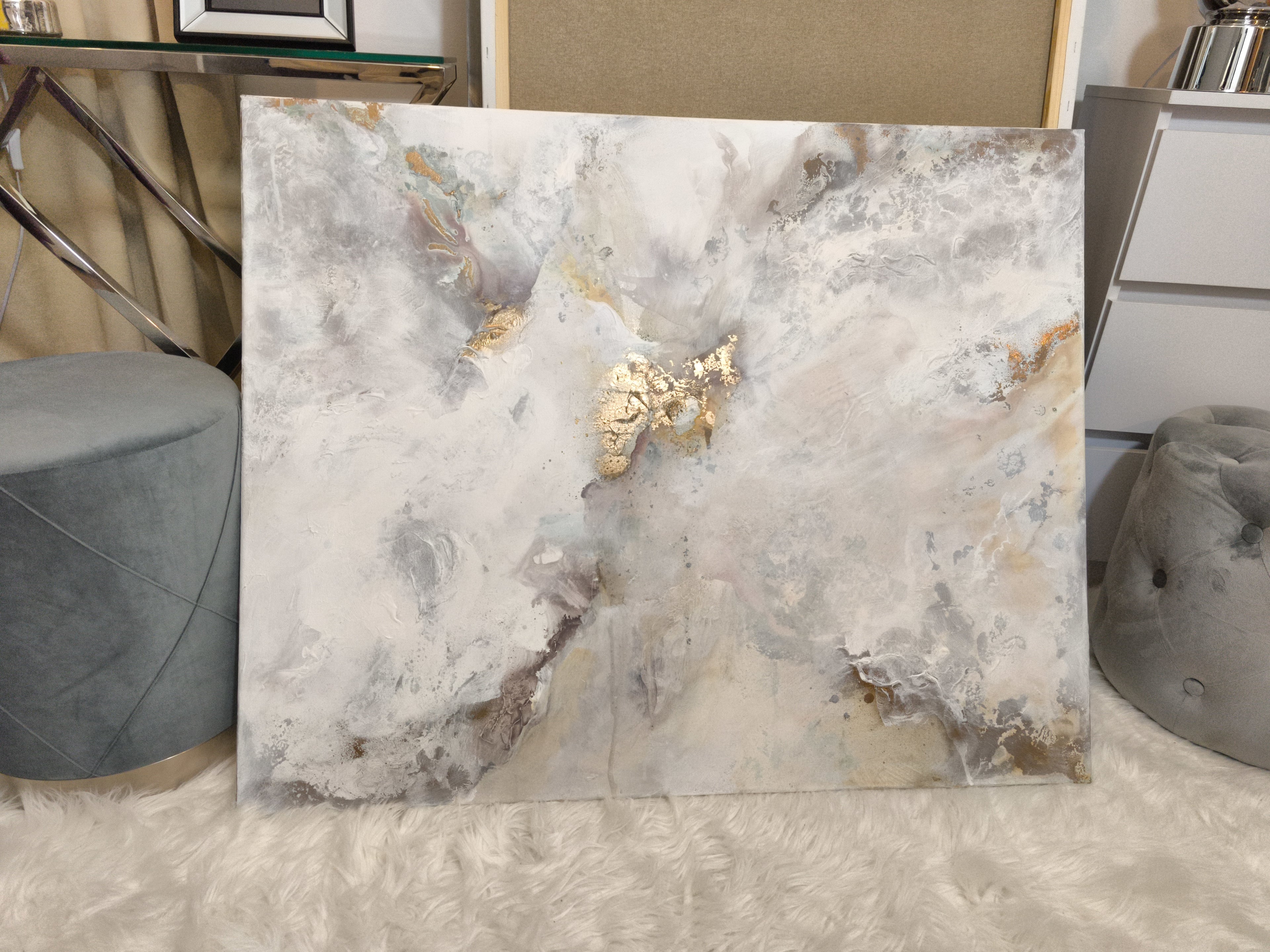 Golden Lily - Texturált, modern, absztrakt akril festmény (100x80cm) - MARBLE COLLECTION