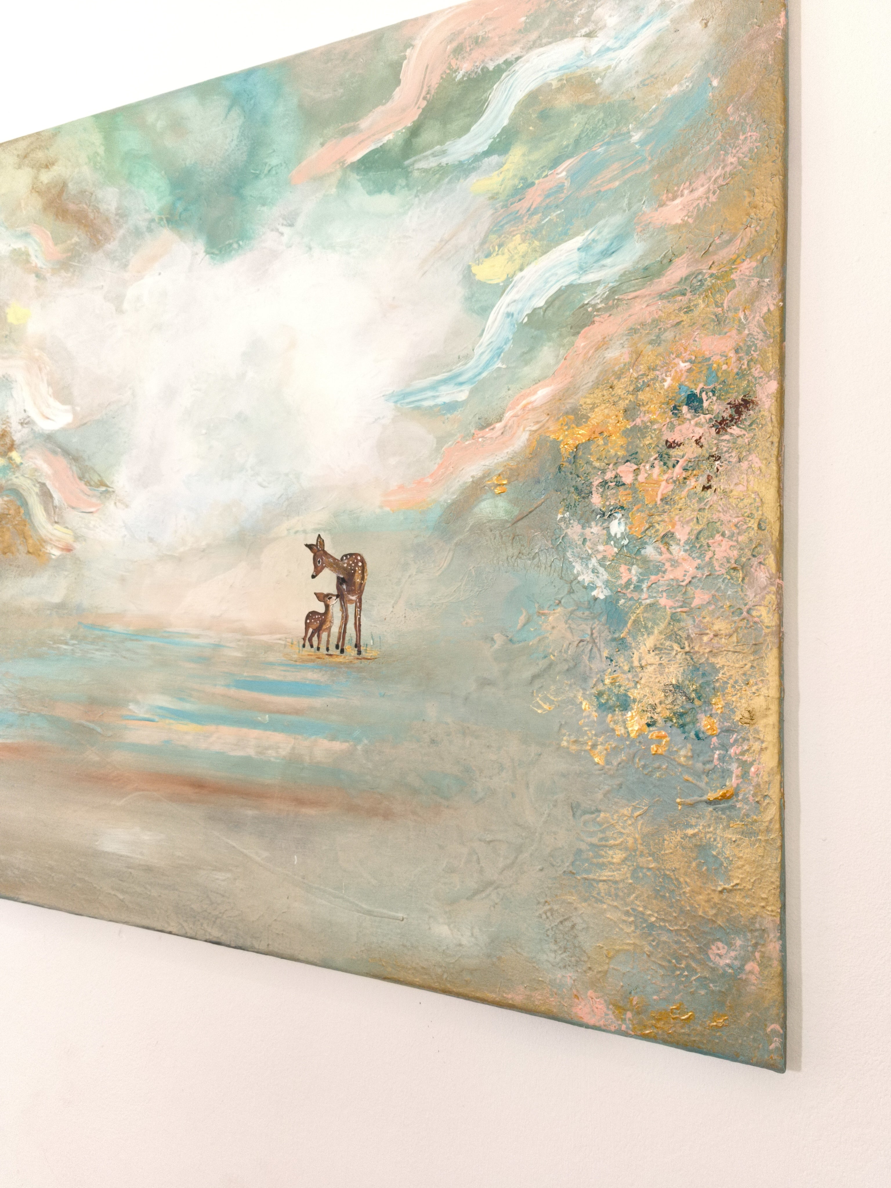 Golden Glade - Texturált, modern, absztrakt akril festmény (100x80cm)