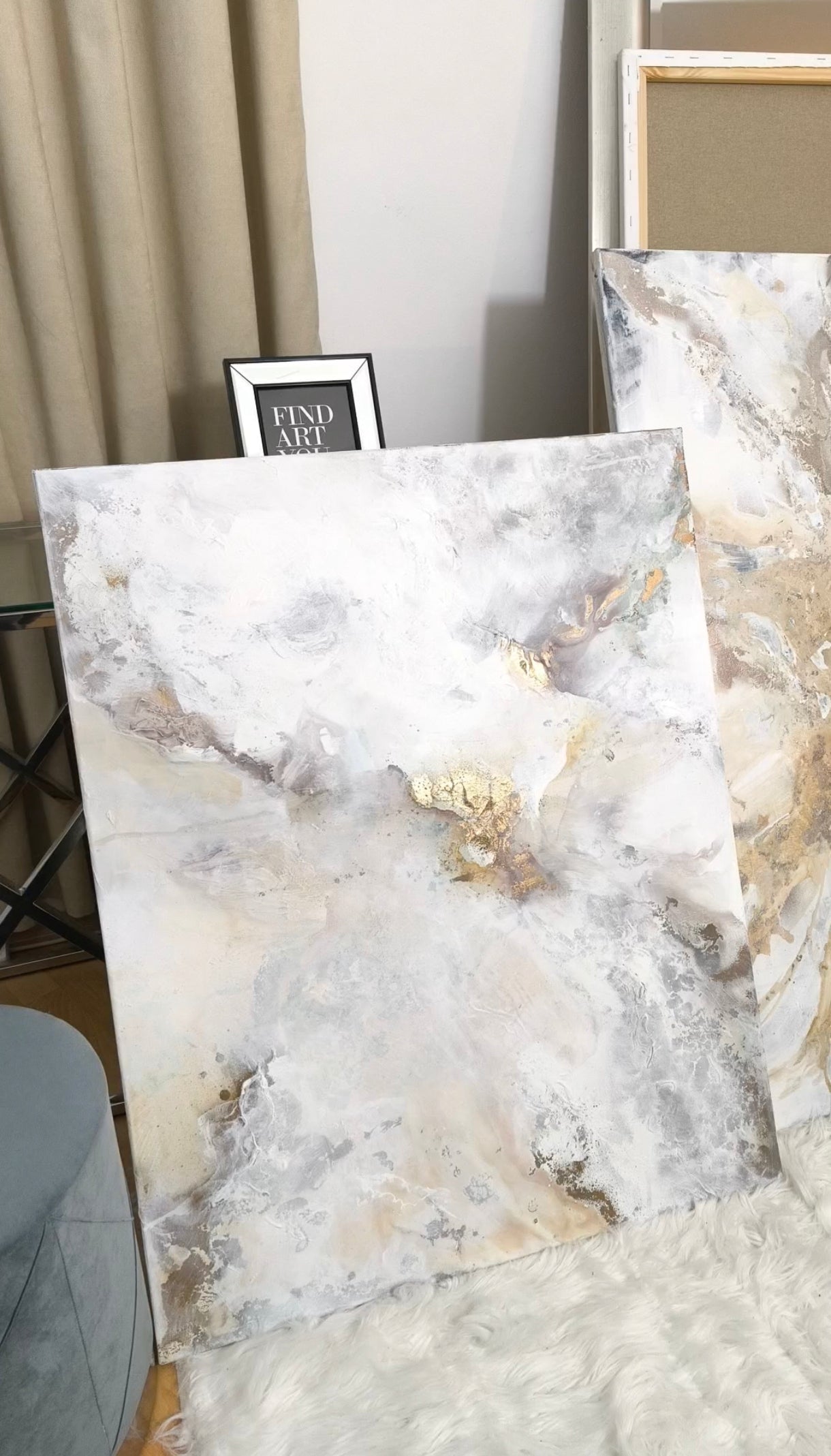 Golden Lily - Texturált, modern, absztrakt akril festmény (100x80cm) - MARBLE COLLECTION