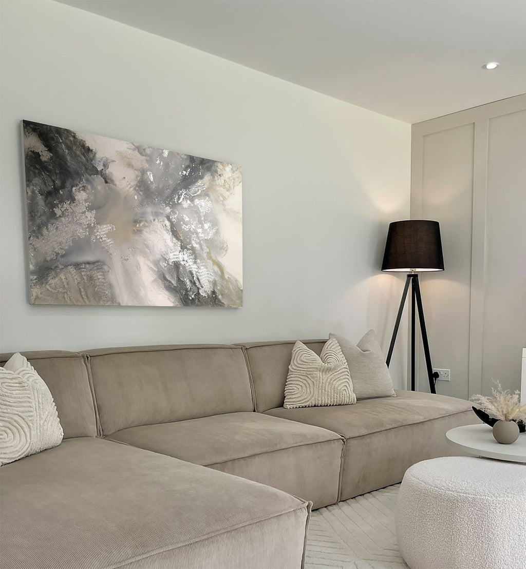 Silver Liliana - Texturált akril festmény sok ezüst részlettel (130x80cm) - MARBLE COLLECTION