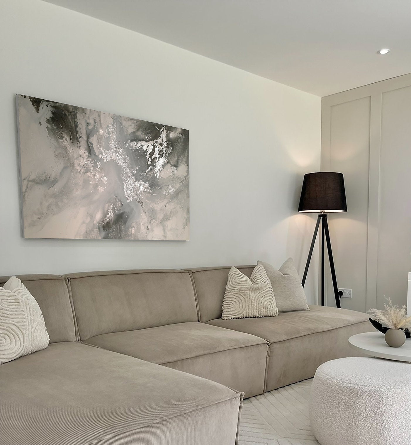 Silver Amaryllis - Texturált akril festmény sok ezüst részlettel (130x80cm) - MARBLE COLLECTION