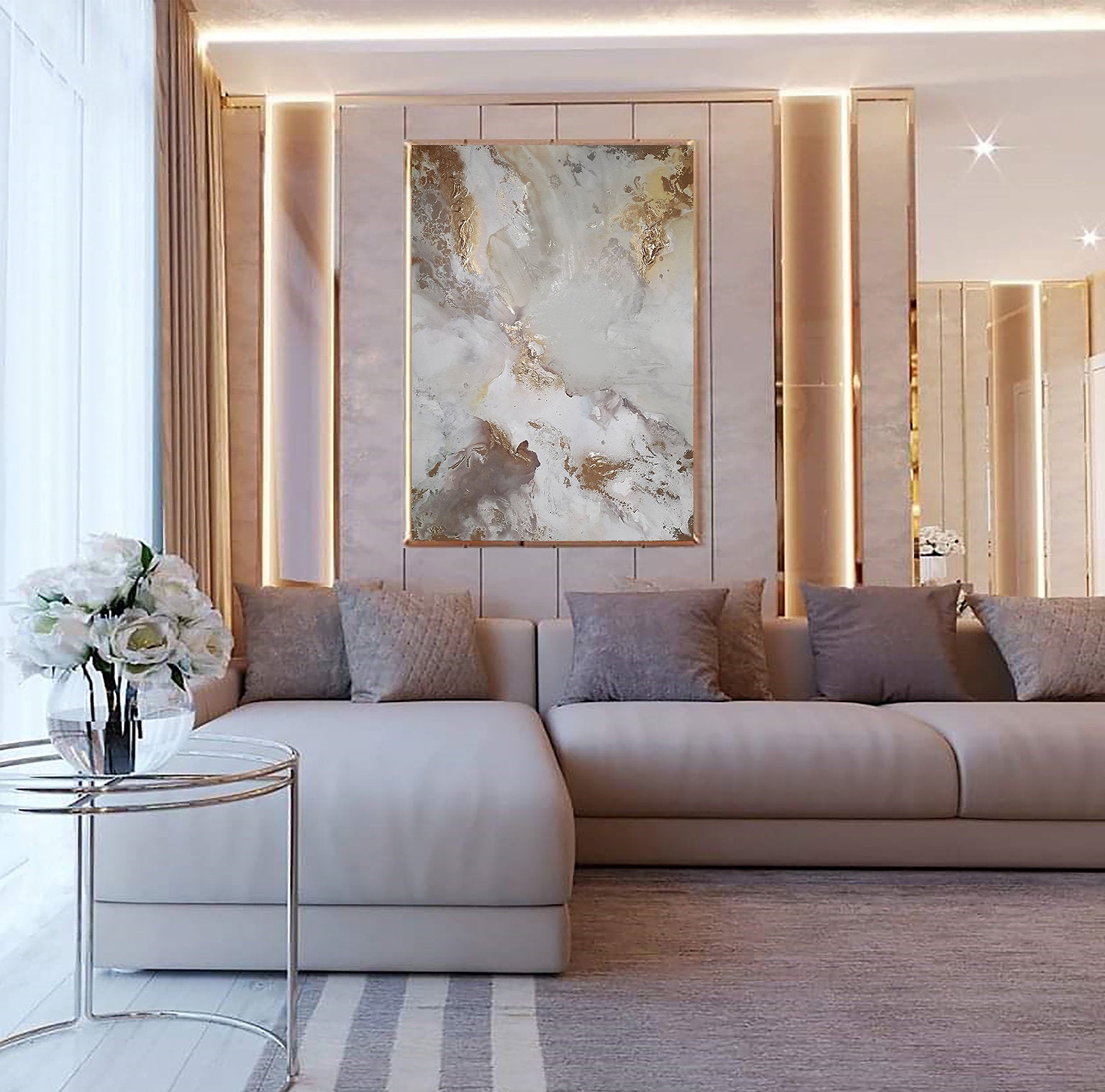 Golden Lana - Texturált, modern, absztrakt akril festmény (100x80cm) - MARBLE COLLECTION