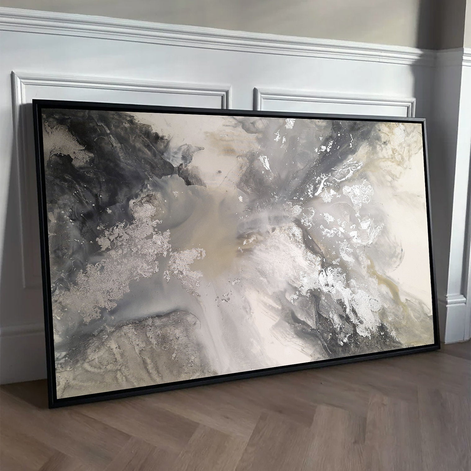 Silver Liliana - Texturált akril festmény sok ezüst részlettel (130x80cm) - MARBLE COLLECTION