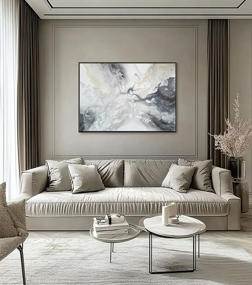 Amelia - Akril festmény sok ezüst részlettel (100x80cm) - MARBLE COLLECTION