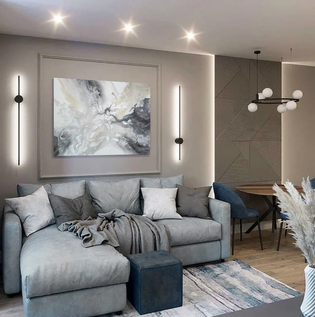 Amelia - Akril festmény sok ezüst részlettel (100x80cm) - MARBLE COLLECTION
