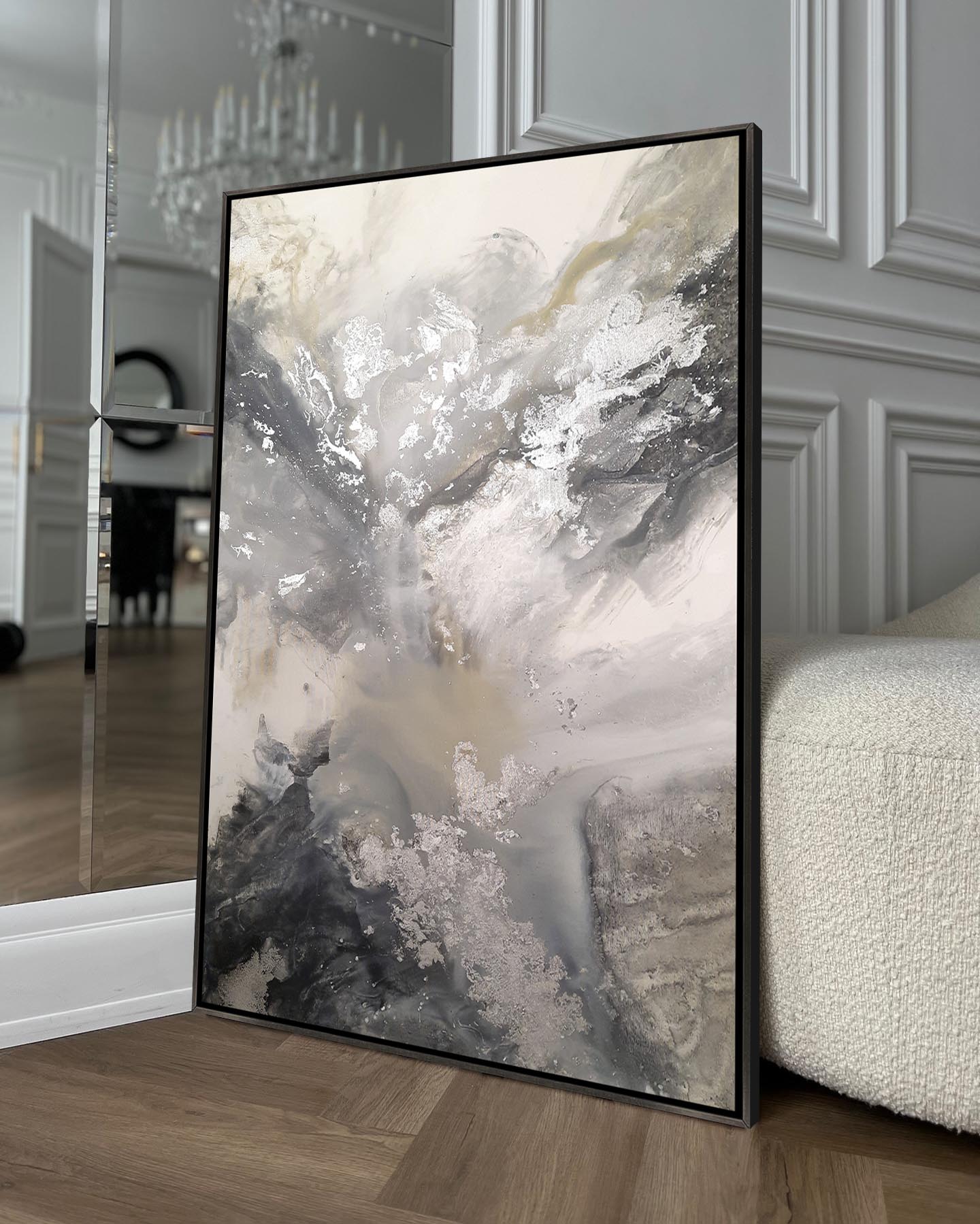 Silver Liliana - Texturált akril festmény sok ezüst részlettel (130x80cm) - MARBLE COLLECTION