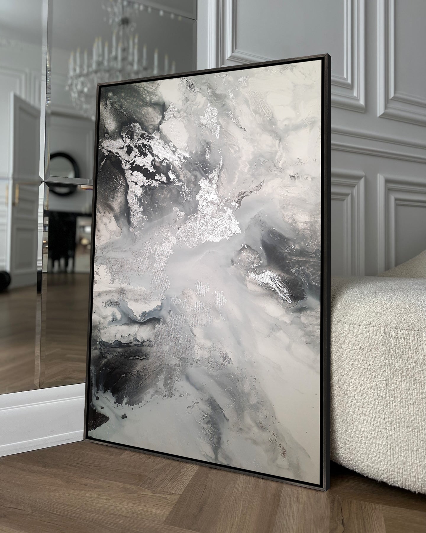 Silver Amaryllis - Texturált akril festmény sok ezüst részlettel (130x80cm) - MARBLE COLLECTION