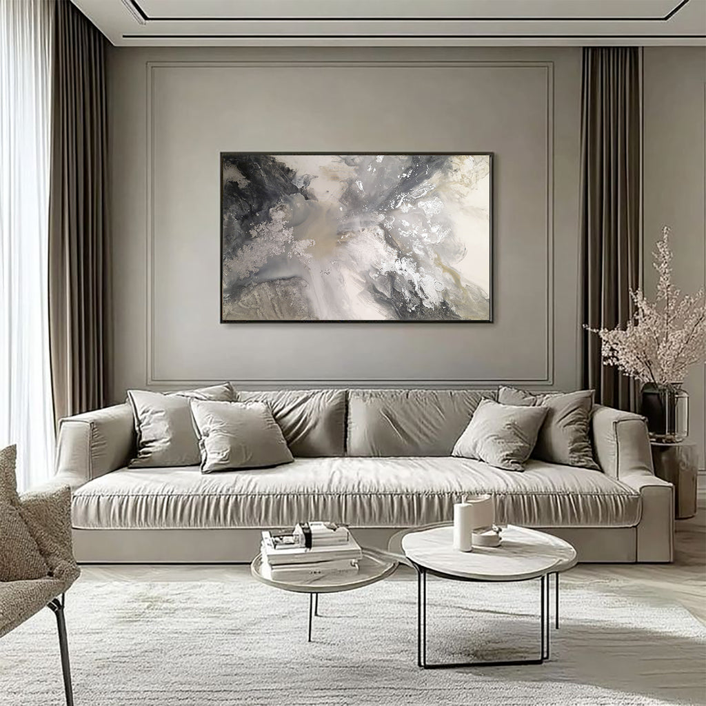 Silver Liliana - Texturált akril festmény sok ezüst részlettel (130x80cm) - MARBLE COLLECTION