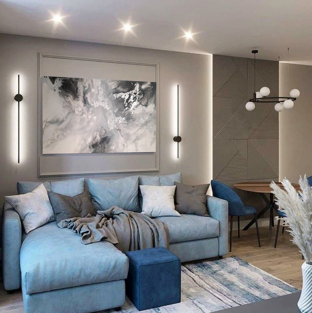 Silver Amaryllis - Texturált akril festmény sok ezüst részlettel (130x80cm) - MARBLE COLLECTION