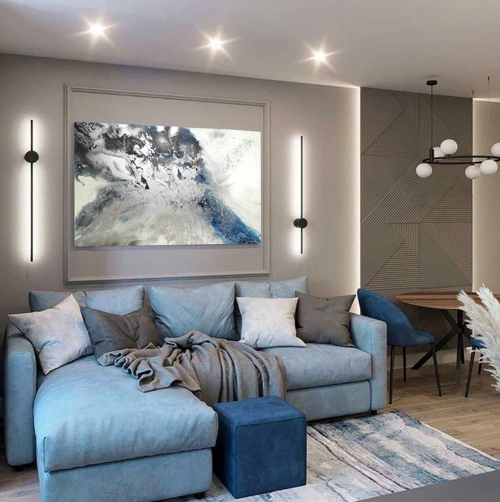 Adeline - Texturált akril festmény sok ezüst részlettel (130x80cm) - MARBLE COLLECTION