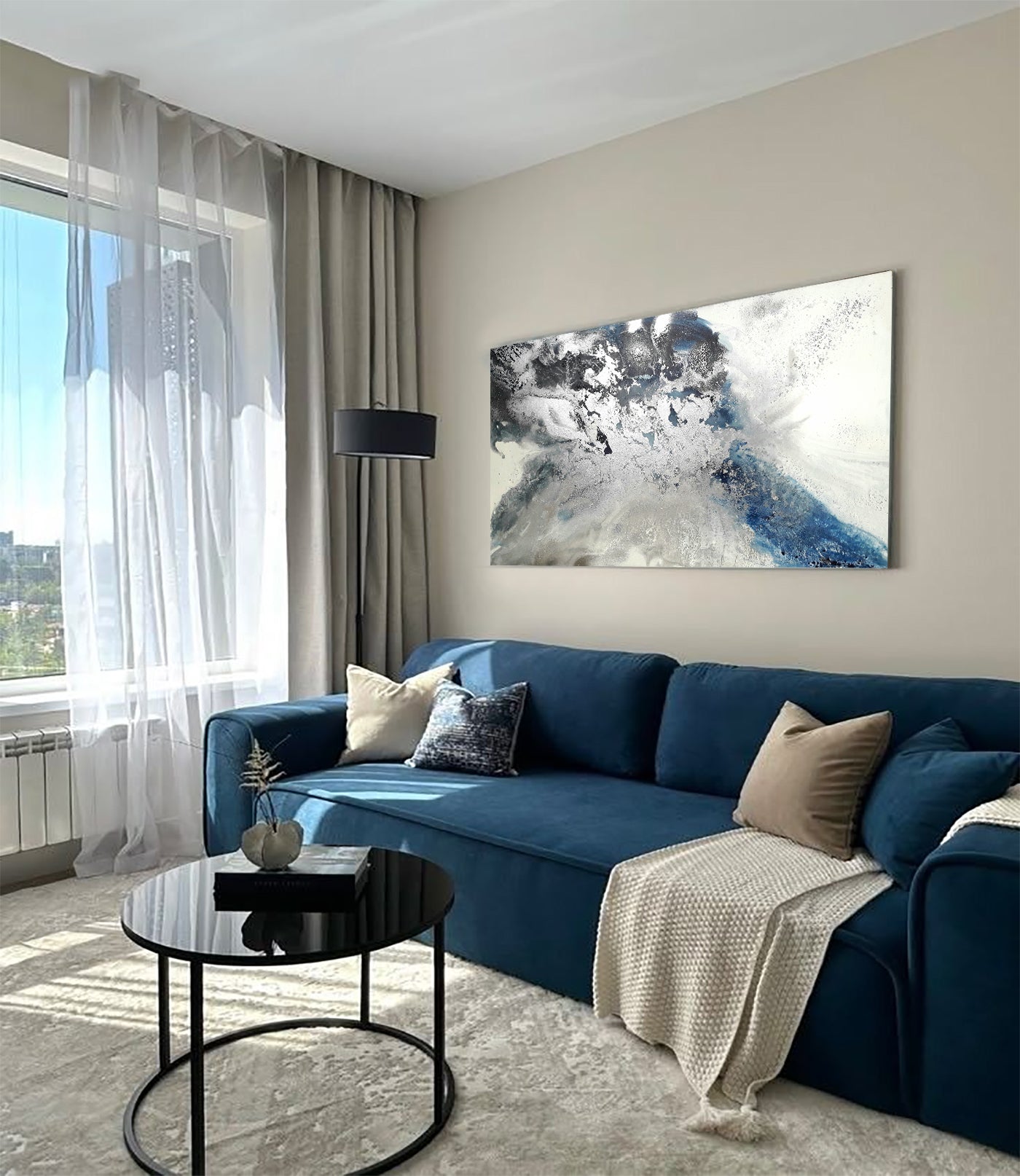 Adeline - Texturált akril festmény sok ezüst részlettel (130x80cm) - MARBLE COLLECTION