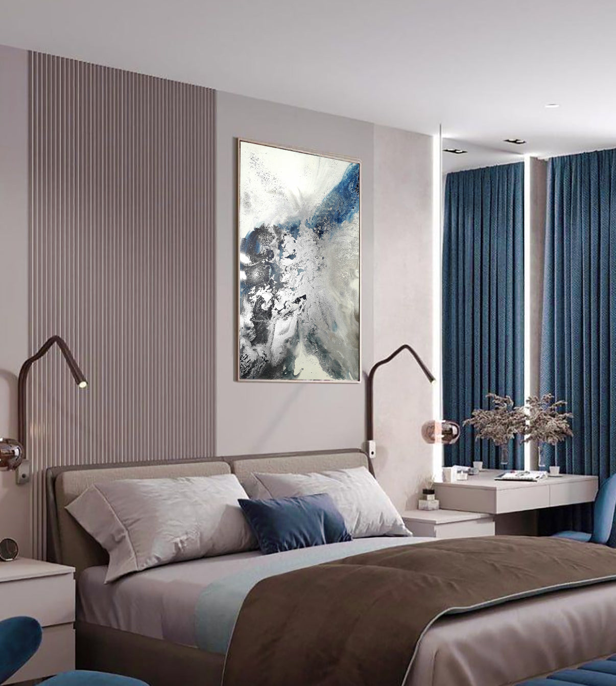 Adeline - Texturált akril festmény sok ezüst részlettel (130x80cm) - MARBLE COLLECTION