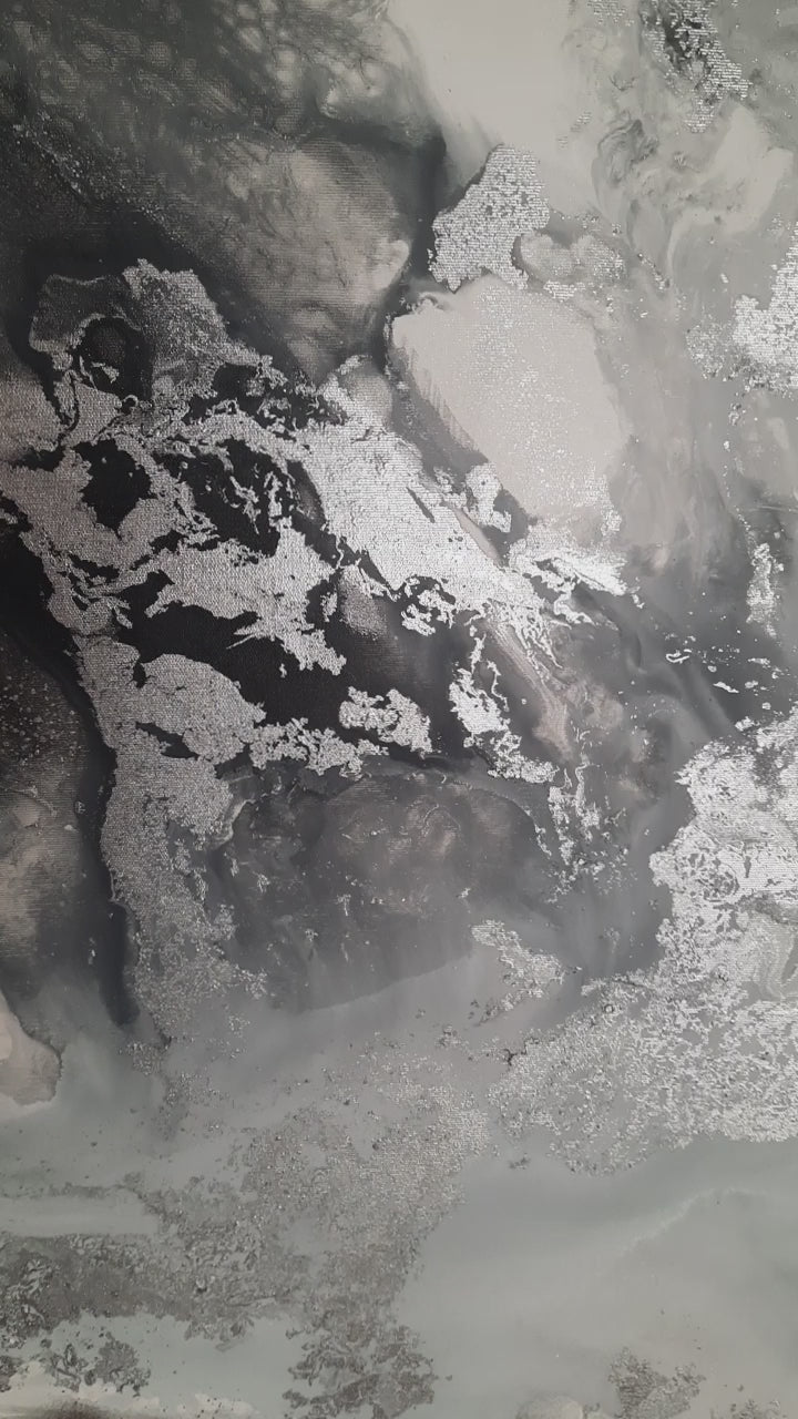 Silver Amaryllis - Texturált akril festmény sok ezüst részlettel (130x80cm) - MARBLE COLLECTION